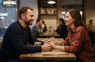 Пара за столиком в кафе держится за руки во время откровенного разговора