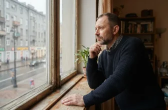 Мужчина 40 лет размышляет о своей заниженной самооценке